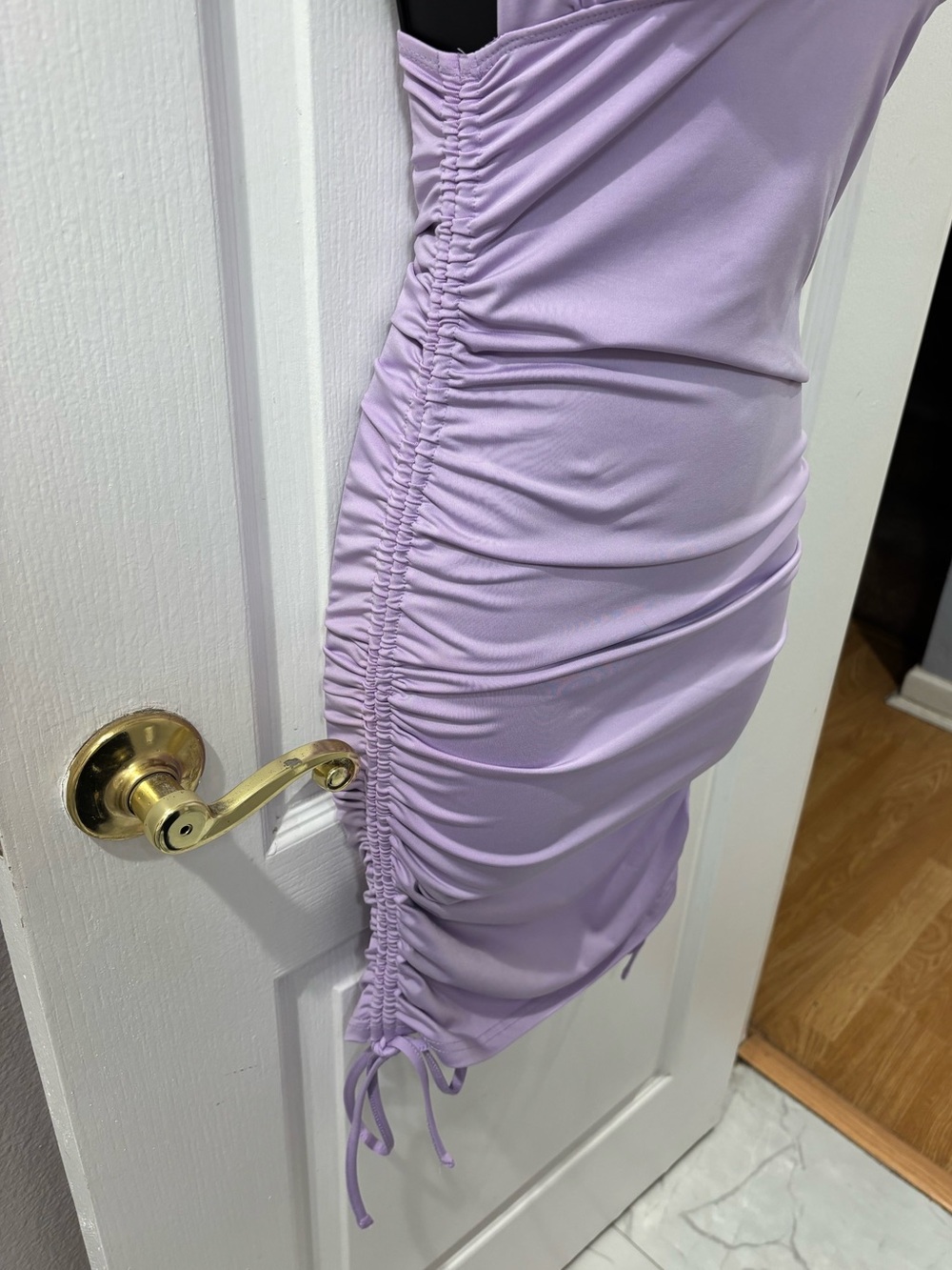 Princess Polly Penelope Halter Ruched V-Neck Mini Dress Lilac Lavender Party 4 - Picture 5 of 10